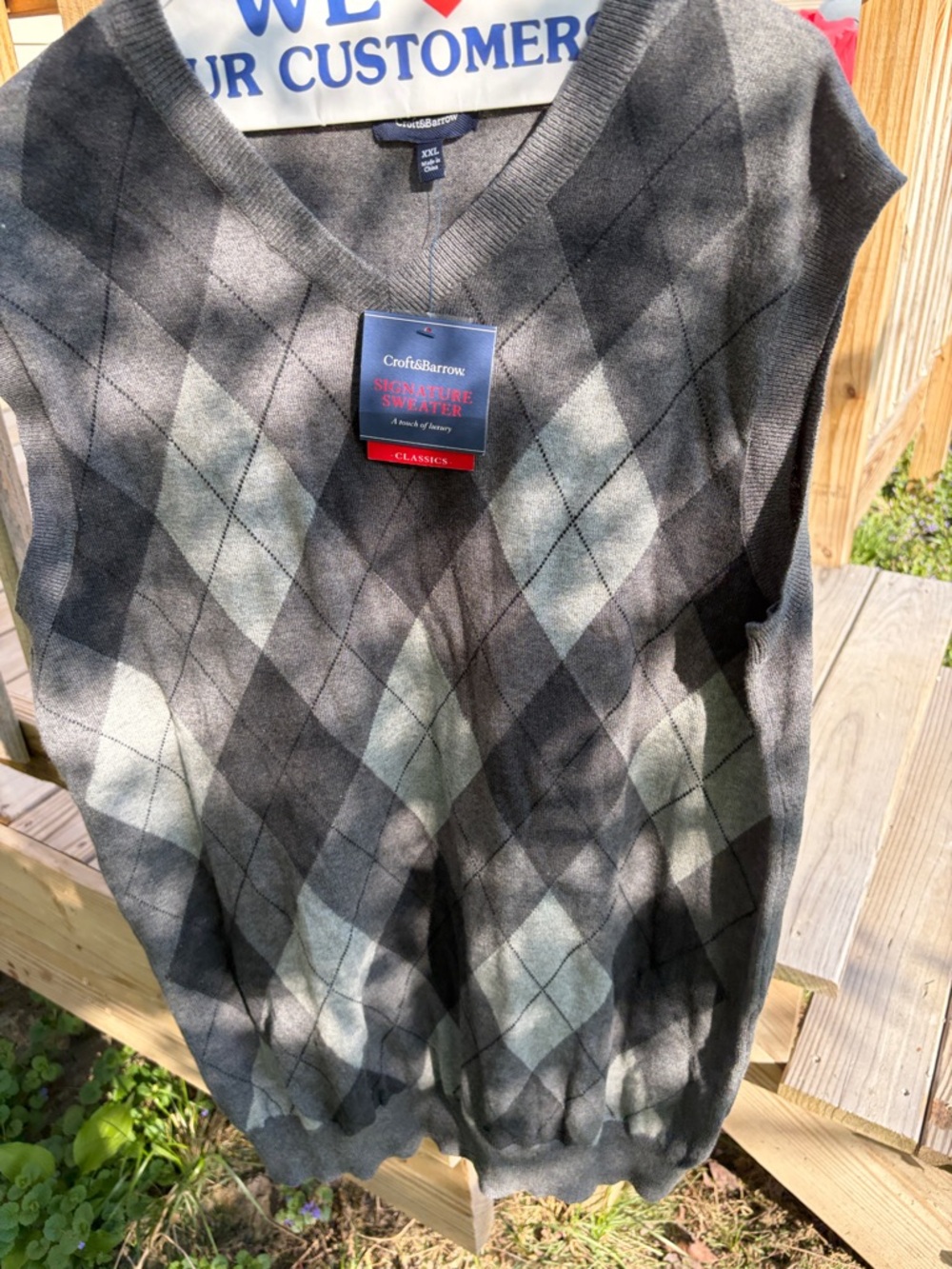croft & barrow Gray Argyle V-Neck Sweater Vest